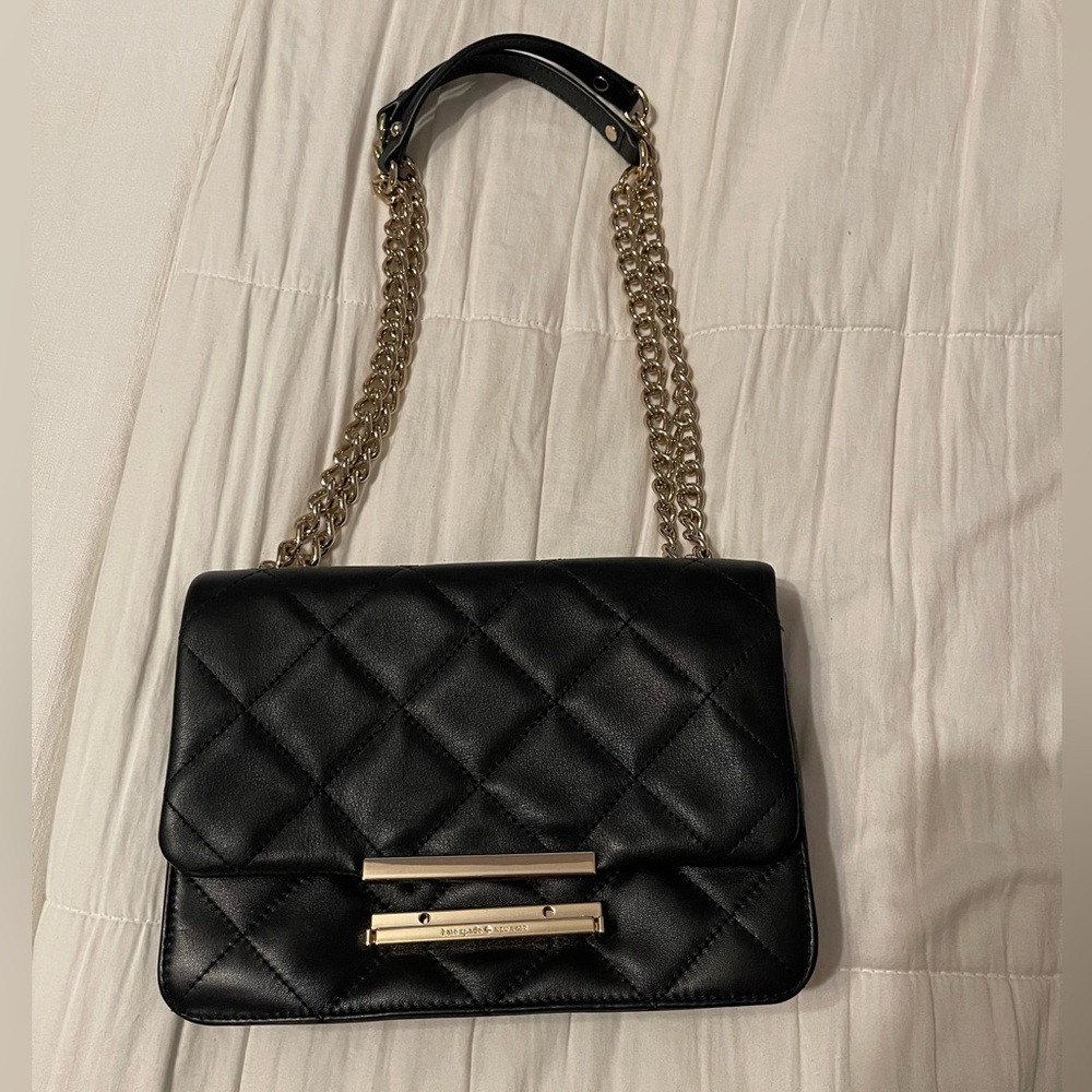Kate Spade Black Quilted Shoulder Bag with Gold Chain